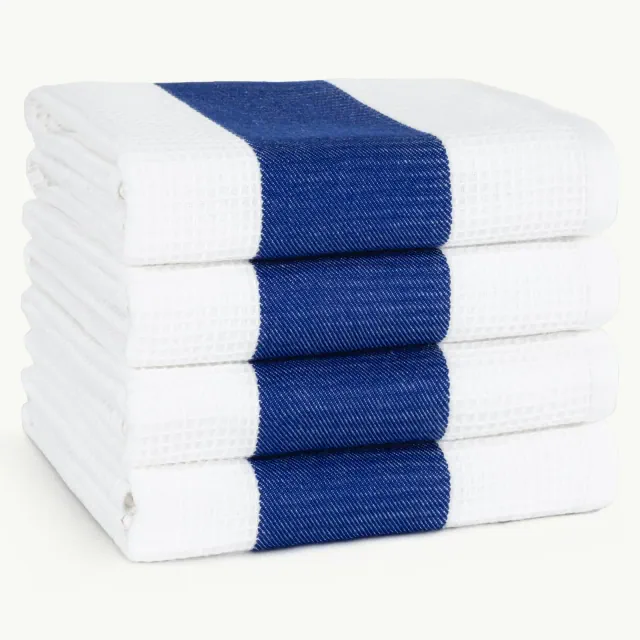 American Soft Linen 4 Packed Dish Towels, 100% Cotton Dish Cloths for Kitchen, Navy Blue