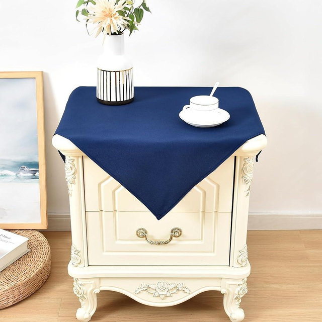 Wolkemer 2 Pack Small Square Tablecloth 24 x 24 Inch Washable Fabric Table Cloth Navy-Blue Table Cover for Nightstand End Bedside Tables Tabletop Decoration