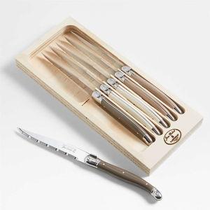Jean Dubost Laguiole Mixed Linen Steak Knives, Set of 6 + Reviews | Crate & Barrel