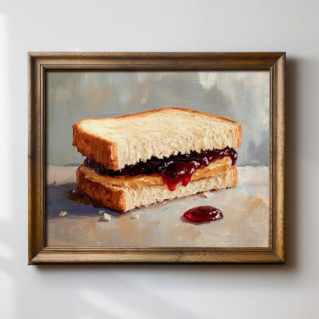 Peanut Butter And Jelly Sandwich Print, Food Wall Art, Whimsical Kitchen Decor, PB&J Matte Poster, Comfort Food Painting, Retro Diner Vibe