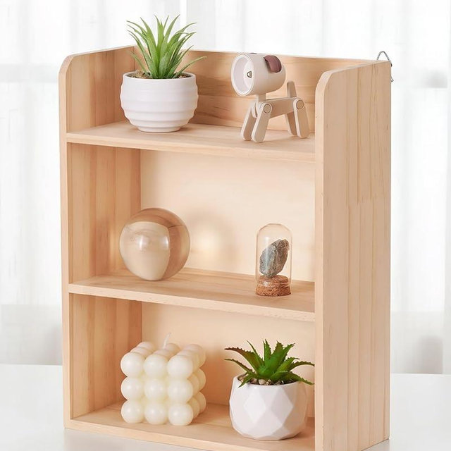 Bahhatii 3-Tier Trinket Shelf, 10" x 12" Small Display Shelf for Wall or Countertop, Solid Wood Knick-Knack Shelf for Collectibles, Crystals & Spice Village Storage, Natural Unfinished, DIY Stain