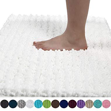 Yimobra Original Luxury Chenille Bath Mat, Soft Shaggy and Comfortable, Large Size, Super Absorbent and Thick, Non-Slip, Machine Washable, Perfect for Bathroom (31.5 X 19.8 Inches, Bright White)
