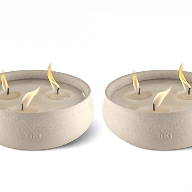 TIKI Citronella Candle 2-Pack – 7-Inch White Wax Bowl with Concrete Finish – Outdoor Decorative Candles for Patio, Deck, Garden, Backyard & Camping