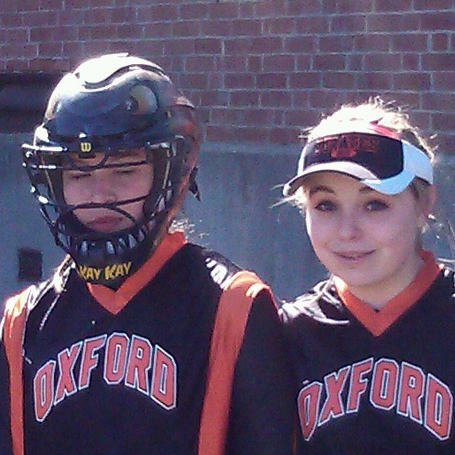 Kayla & Steph getting ready for their softball game