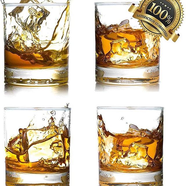 4 Pack Whiskey Glasses 12 OZ Scotch Glasses Old Fashioned Whiskey Glasses/Style Glassware for Bourbon/Rum glasses/Tumbler Whiskey Glasses, Clear