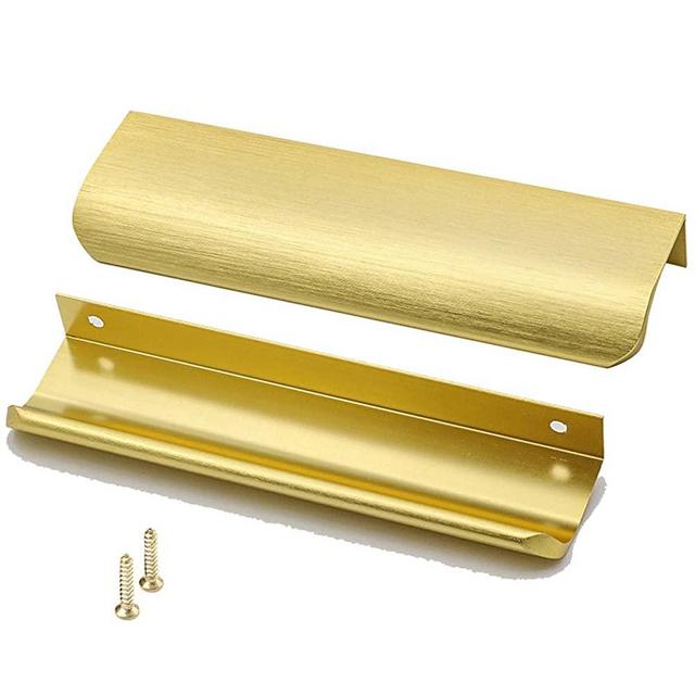 goldenwarm Cabinet Pulls Gold Drawer Pulls 5 Drawer Pulls Long Finger Pull Hidden Drawer Handles 128mm/5in Center to Center PH7027GD128 10Pack