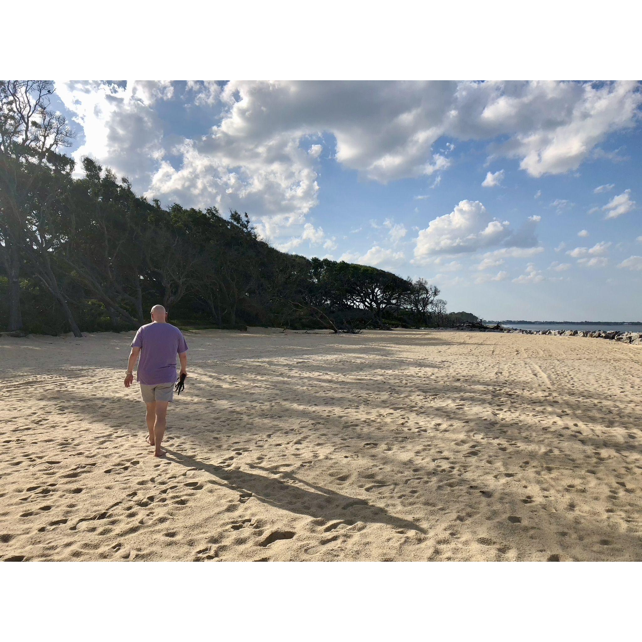 Ramon walking "Driftwood Beach" in Jekyll Island.