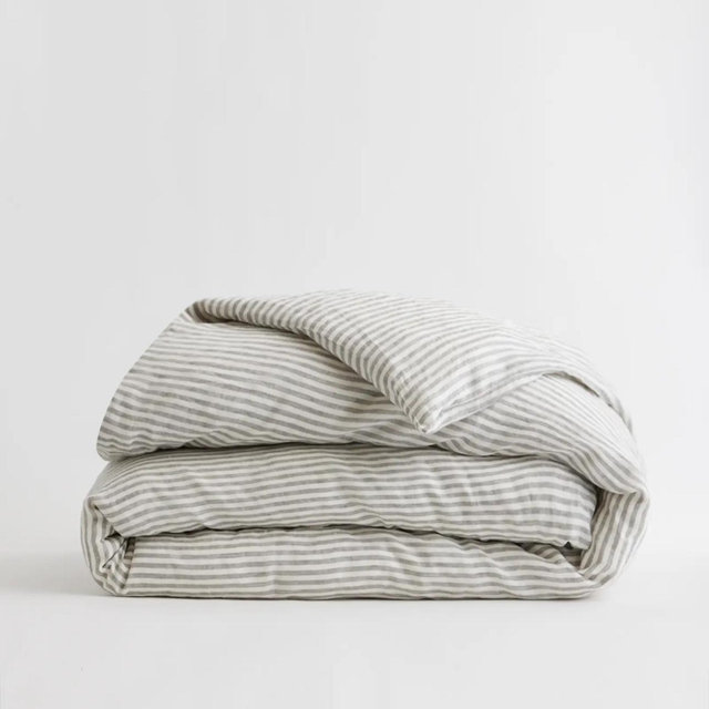 KING - European Linen Stripe Duvet Cover | Quince in Grey/White Stripe