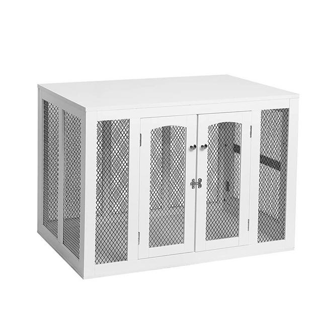 Scurrty Dog Crate Furniture Wooden Dog House Large 35.4 inch Dog Crate with Double Doors End Table, XL Large Medium Small Dog House Kennel Indoor Use with Cushion(White, Medium)