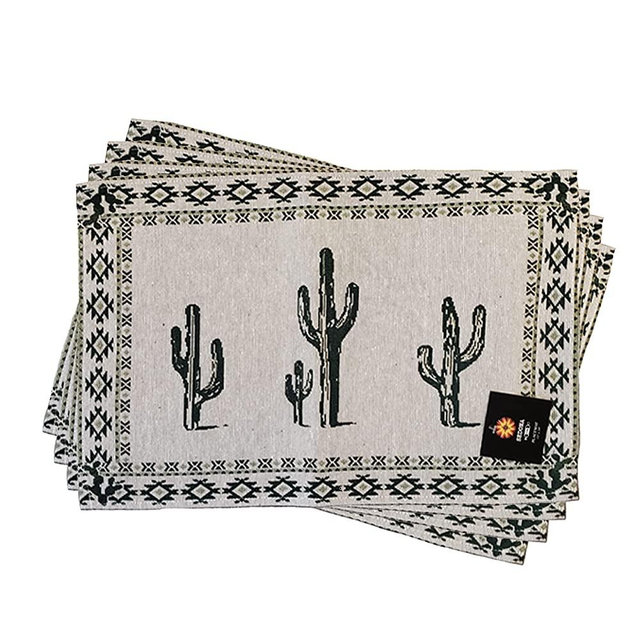 Cactus Placemats (Set of 4) (13" x 19") Rustic Wild West Theme Woven Placemats Southwest Tapestry Placemats for Country Style Kitchen Dinner 19 inch Table Mats