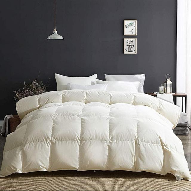 APSMILE Oversized Queen Luxury 100% Organic Cotton All Season Feathers Down Comforter 750 Fill Power Medium Warmth Duvet Insert (98x98, Ivory White)