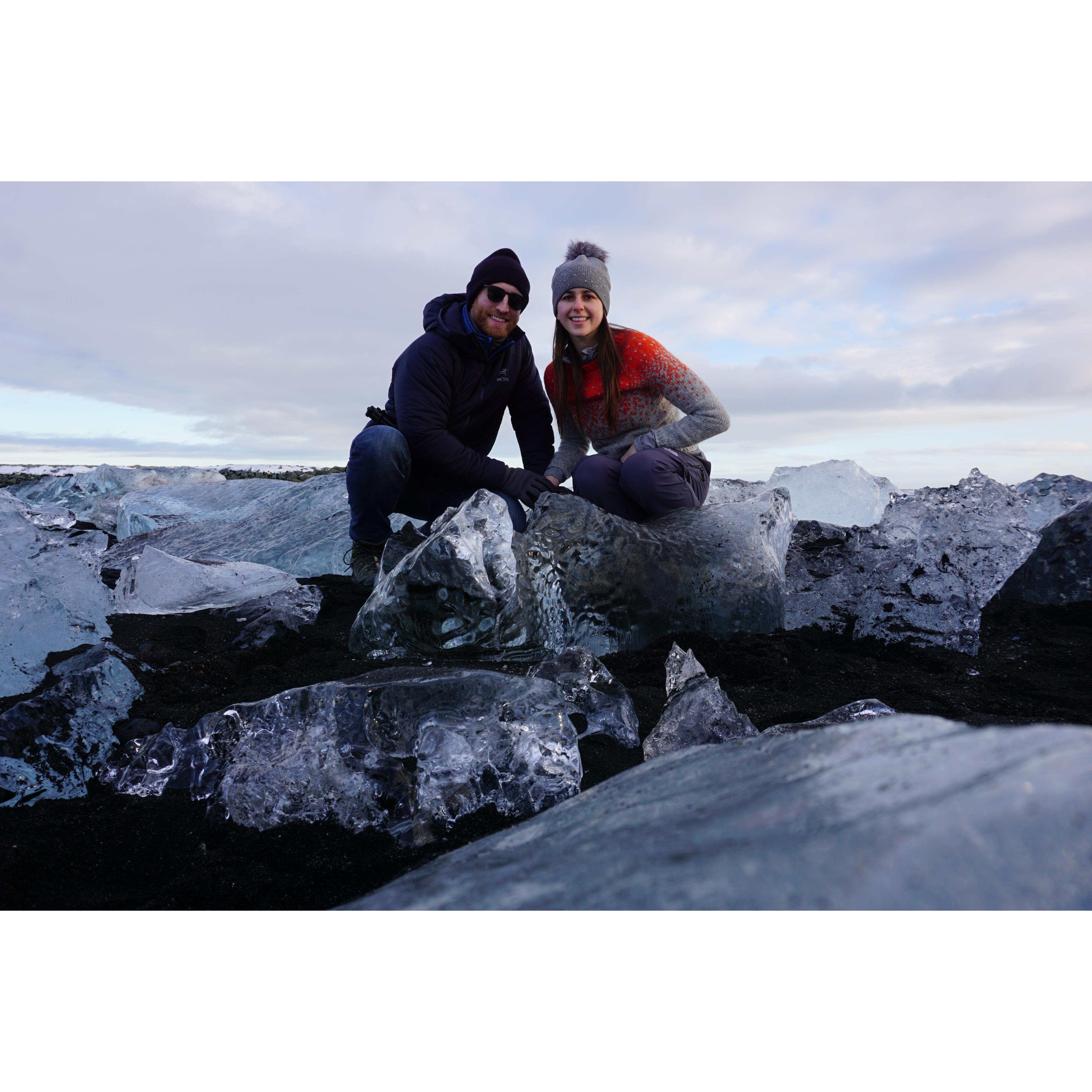 Jared and Caitlin at Diamond Beach in Iceland, February 2019!