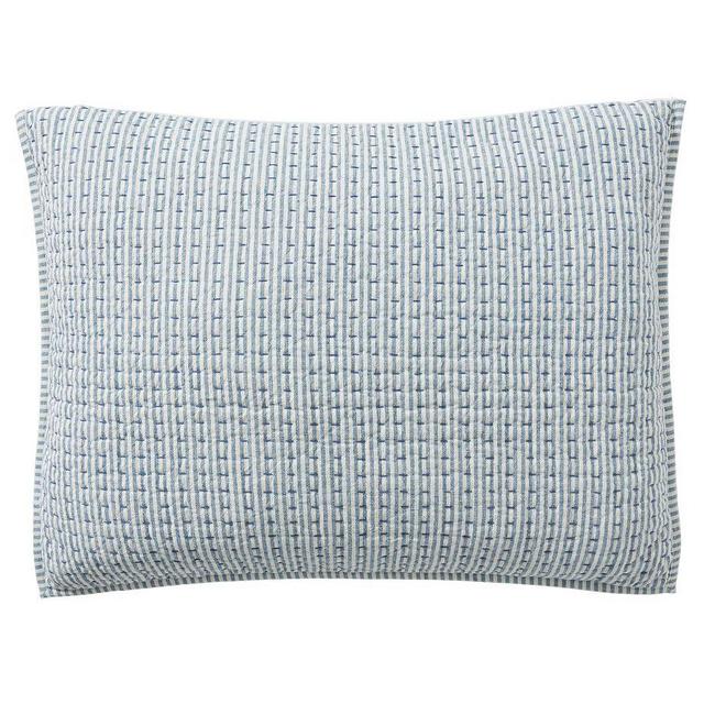 Chambray Pickstitch Wheaton Reversible Striped Cotton/Linen Quilted Sham, Standard