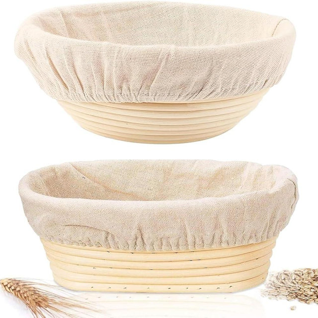 Sourdough Bread Baking Supplies, 2 Pack Banneton Bread Proofing Basket 10 inch Round & 10 inch Oval Proofing Bowls for Sourdough Bread with Liner Making Baking Fermentation Tools