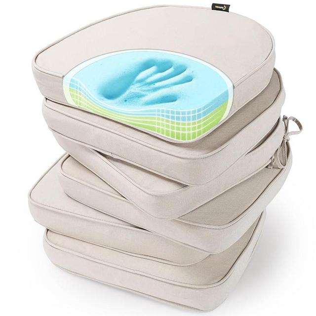 SUNROX Gel Memory Foam Chair Cushions, FadeShield Water-, Stain-Resistant Durable Reversible Seat Cushion Pads with Ties for Indoor/Outdoor Kitchen Dining Office 17"x16" Set of 6, Cream
