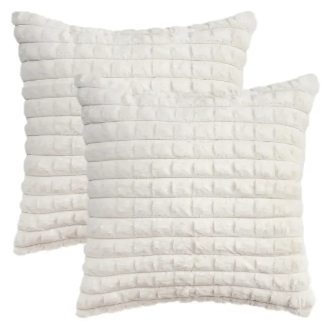 REGALWOVEN Solid Checked Soft Plush Throw Pillow Covers for Sofa Bed Living Room Home Decor 2 Pcs 18 x 18 Inch White
