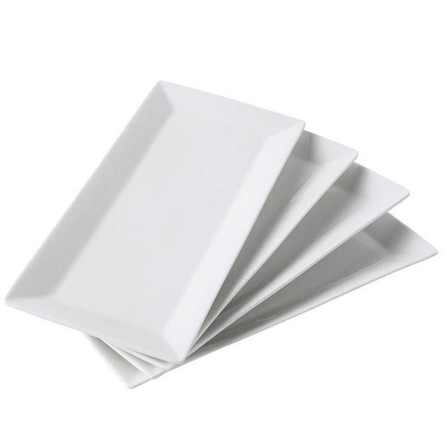 Feenmai 12" Serving Platters Rectangular Serving Plates Set of 4 Large Ceramic Serving Plates Porcelain Serving Tray Turkey Platter White Serving Plate for Steak Appetizer Dessert Oven Dishwasher Safe