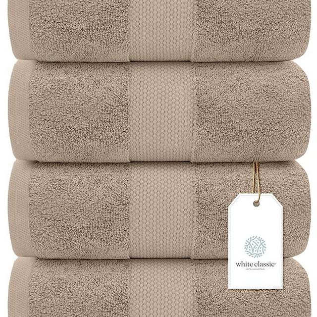 White Classic Luxury Cotton Bath Towels Large | Hotel Bathroom Towel | 27 x 54 | 4 Pack | White