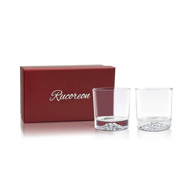 Rucoreon Crystal Whiskey Glasses Set of 2 – 10 OZ Designer Old Fashioned Rocks Glass for Scotch, Bourbon, Rum and Cocktail Drink – Luxury Christmas Gift for Men