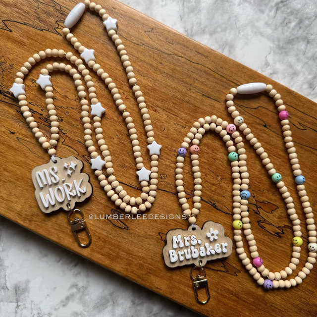 Personalized Name Lanyard, Teacher Lanyard, Badge Holder, Wooden Beads, Teacher Gift