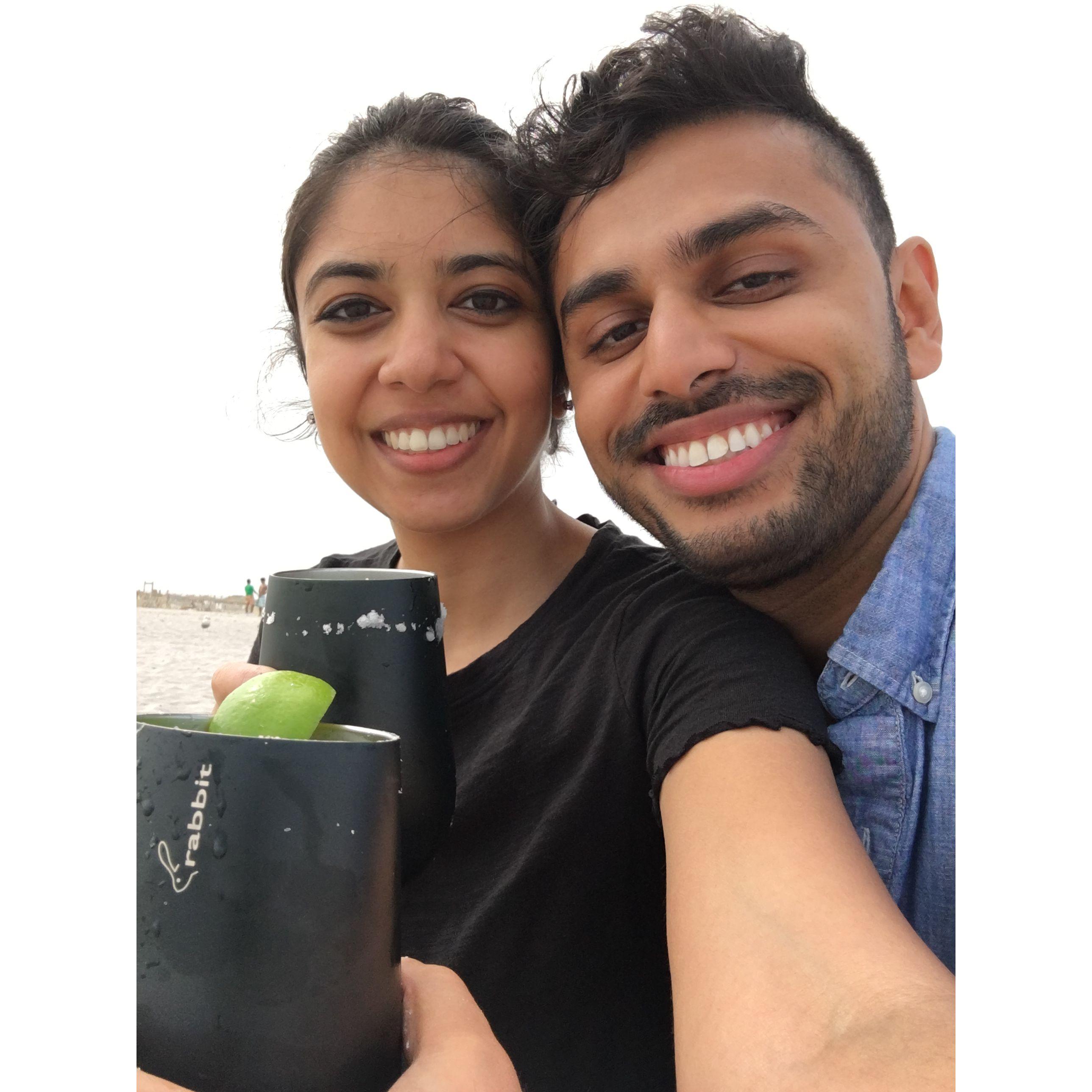 We had to get creative with COVID dates - Aman brought homemade margs on Jones Beach!