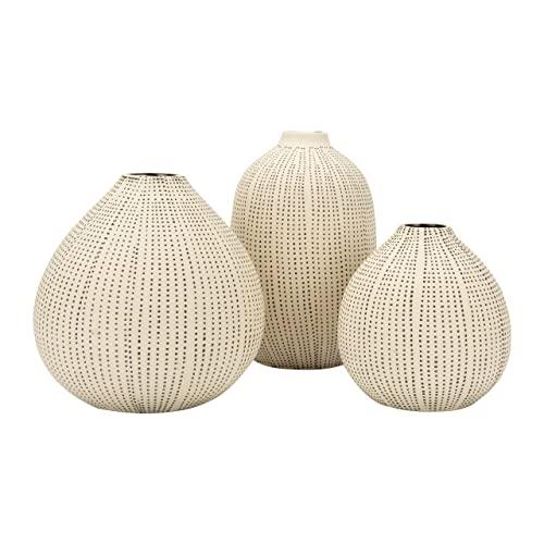 Creative Co-op White Stoneware Textured Black Polka Dots (Set of 3 Sizes) Vase