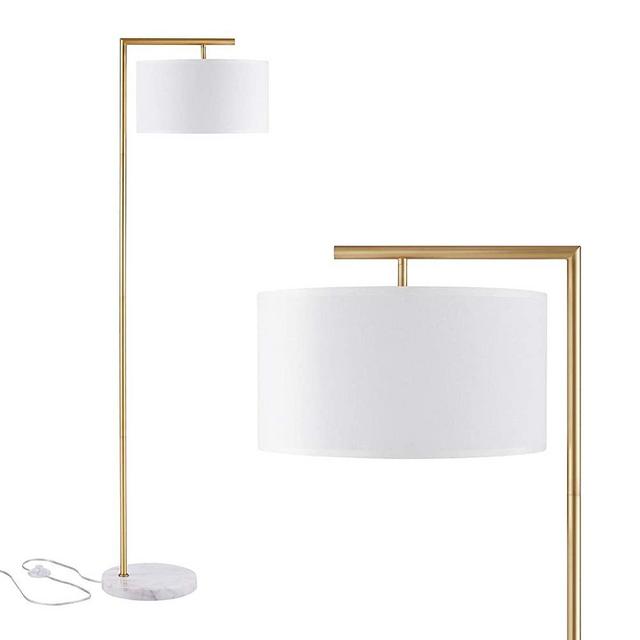 Archiology Floor Lamp - Gold Floor Lamp with Marble Base & White Linen Drum Shade ,Modern Floor Lamps for Living Room,Bedrooms, Study Room and Office (62.2’’)