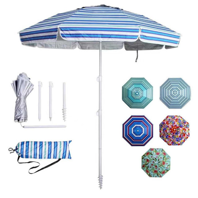 LOTTAFUN 6.5ft Beach Umbrella - Heavy Duty Wind Resistant UV 50+ Portable Sun Shade with Sand Anchor & Carry Bag, Outdoor Folding Umbrella for Beach, Pool, Patio, Garden (Blue diagonal strip)