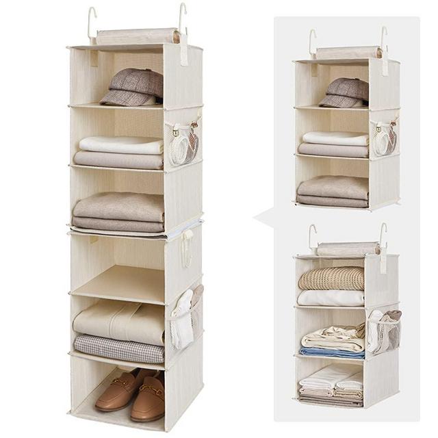 StorageWorks 6-Shelf Hanging Closet Organizers, Two 3-Shelf Separable Closet Hanging Shelves, 12" D x 12" W x 48 ¼"H, Mixing of Beige, White & Ivory