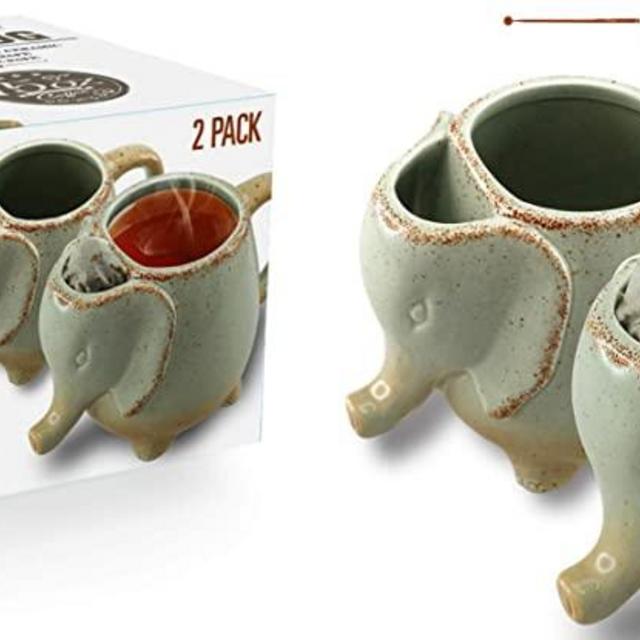 Green Elephant Ceramic Tea Mug (Mint green) 15oz (Set of 2) Makes a Great Gift