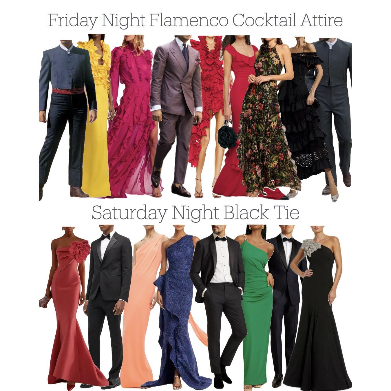FRIDAY: Ruffles, Florals, Hair Combs, Vests

SATURDAY: Black Tie