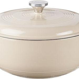 Lodge 6 Quart Enameled Cast Iron Dutch Oven with Lid – Dual Handles – Oven Safe up to 500° F or on Stovetop - Use to Marinate, Cook, Bake, Refrigerate and Serve – Sandalwood