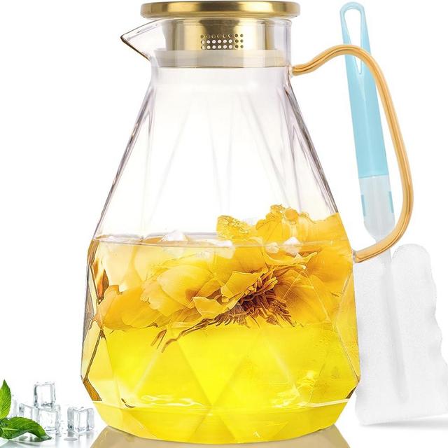 Yirilan Glass Pitcher,54OZ/1.6 Liter Water Pitcher With Lid, Iced Tea Pitcher for Fridge, Glass Water Carafe With Lid, Glass Water Jug, Small Drink Pitcher For Juice