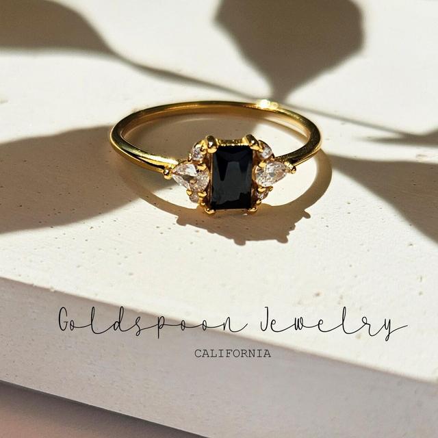 Baguette ring - Black cz ring - Everyday ring - Engagement ring - Dainty ring - Cocktail ring - Thin ring - SOL ring