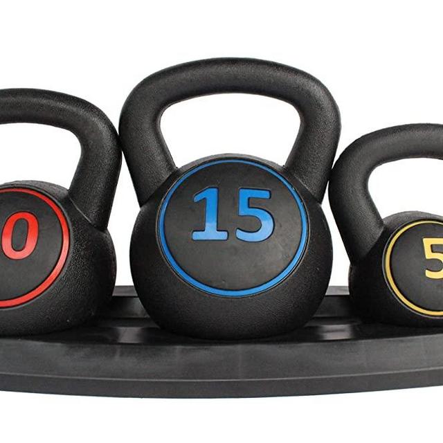 Rakon 3pce Kettlebell Weight Set with Stand for Cross Training, MMA Training, Home Exercise - 5, 10 & 15lbs (2.2kg, 4.5kg & 6.8 kg)