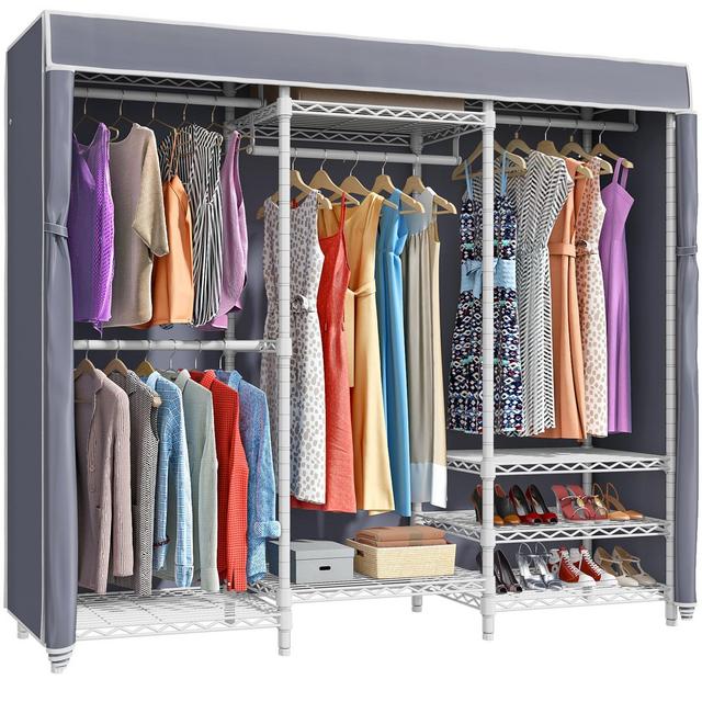 VIPEK V5C Portable Bedroom Armoires Wardrobe Closet White Metal Clothing Rack with Grey Oxford Fabric Cover