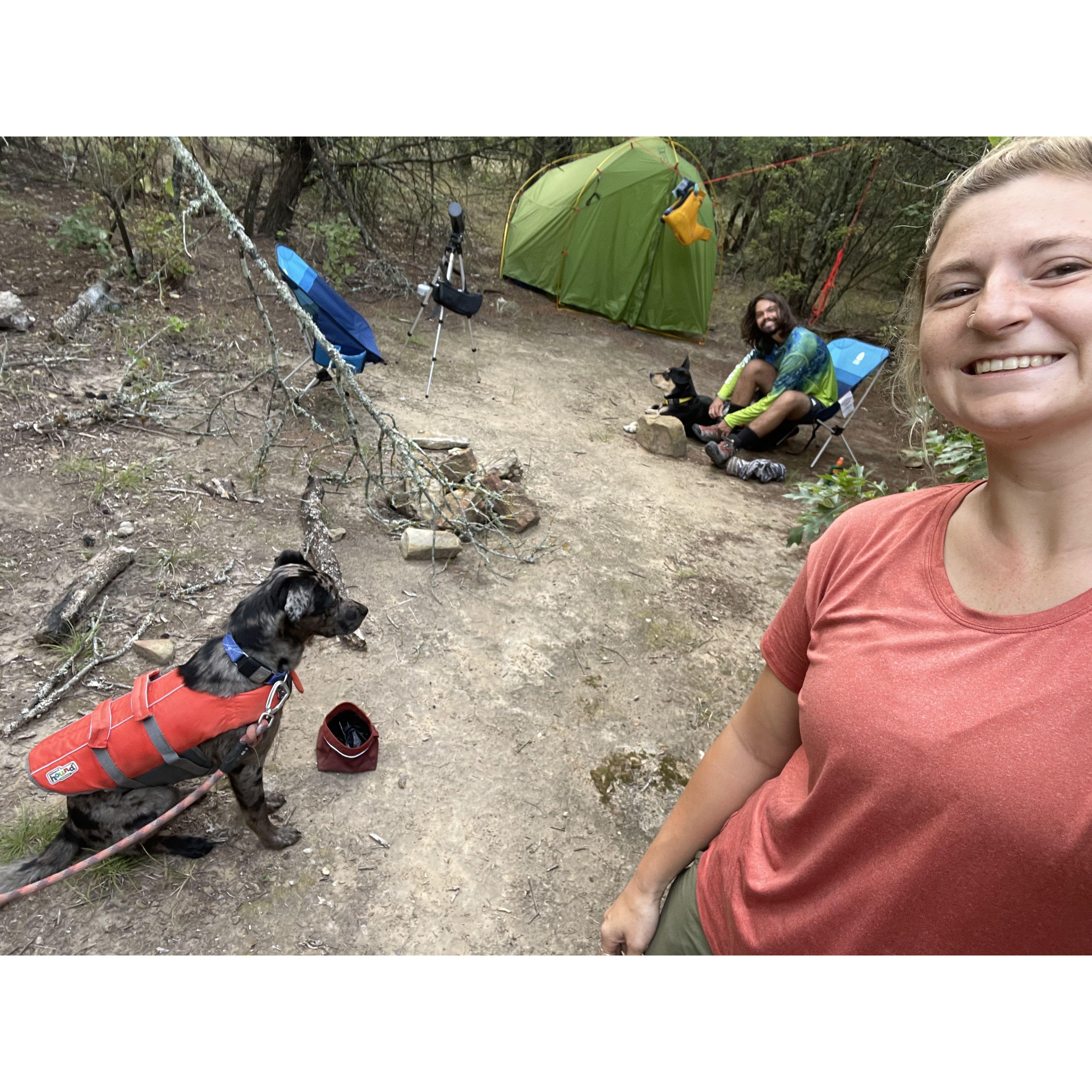 We like being outdoors. This was from our first primitive backpacking trip!