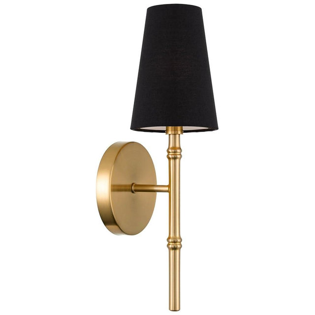 Kira Home Torche II 15" Petit Modern Wall Sconce/Wall Light + Black Linen Shade, Cool Brass Finish