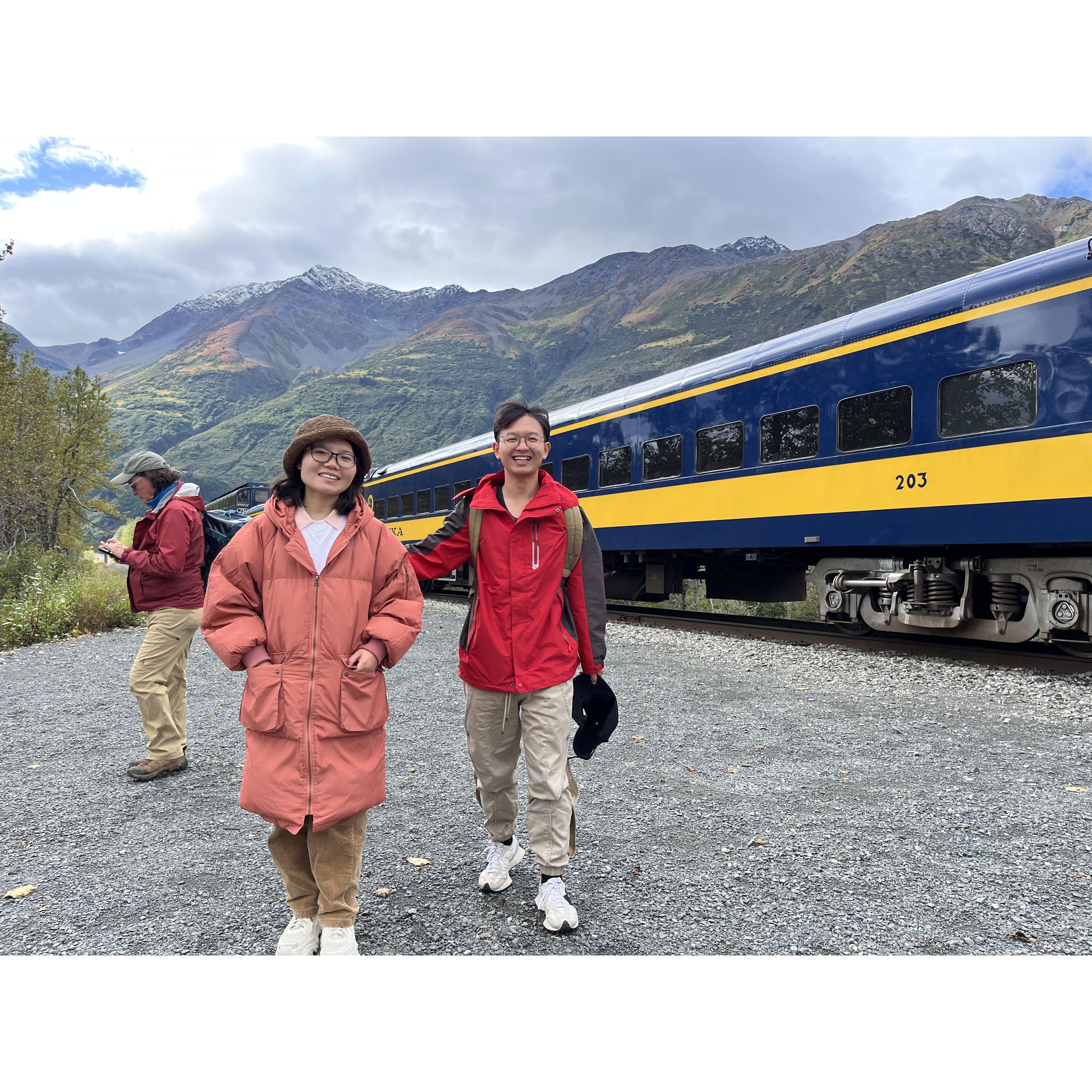 Took a photo with the train in the astounding nature beauty.