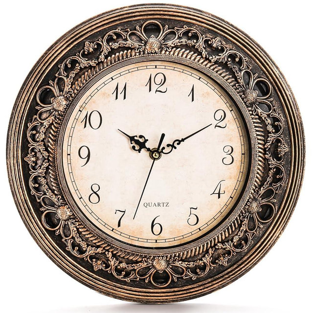 Pumtus Plastic Silent Wall Clock, 13 Inch Vintage Large Wall Clocks, Battery Operated Round Bathroom Clock, Non-Ticking Decorative Retro Analog Clocks for Living Room, Office, Kitchen, School