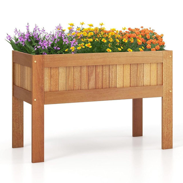 Giantex Wooden Raised Garden Bed, Wood Elevated Planter Box w/Legs, 35”Lx 16”Wx24”H, Outdoor Planter Stand for Flower Herb Vegetable Fruit Succulent