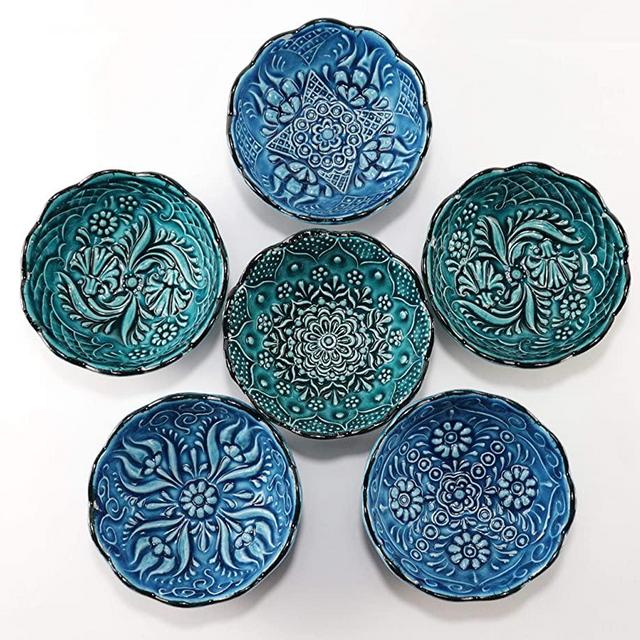 Canarels Decorative Bowl Set – Handcrafted Ceramic Prep Small Sauce Dipping Serving Pinch Bowls – Charcuterie Bowls - Turquoise Home, Kitchen, Coffee Table Decor (3.14 inch, 6 Pcs - Turquoise)
