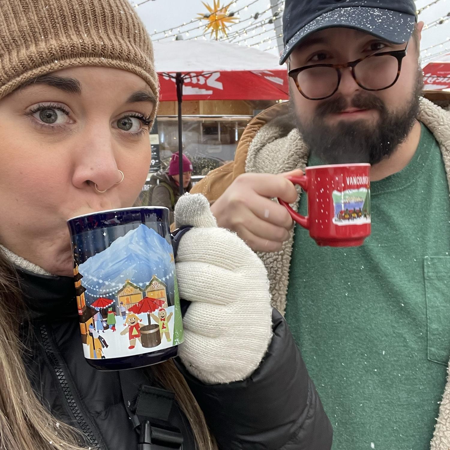 Enjoying some mulled wine at the Vancouver Christmas Market