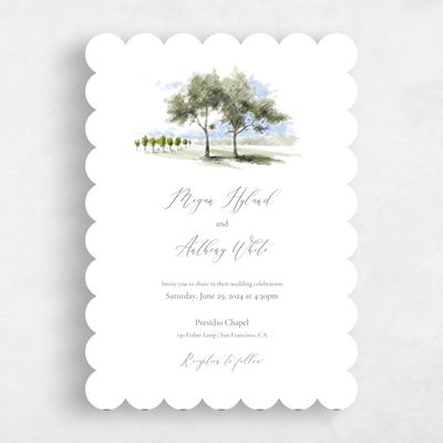 White Scalloped Wedding Invitation - Rieden Portrait