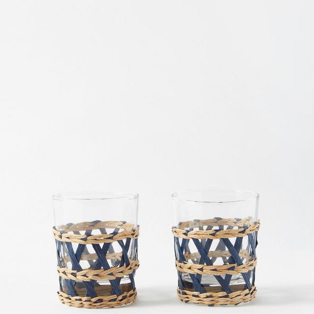 Mrs. AliceSet of two raffia-trimmed water glasses