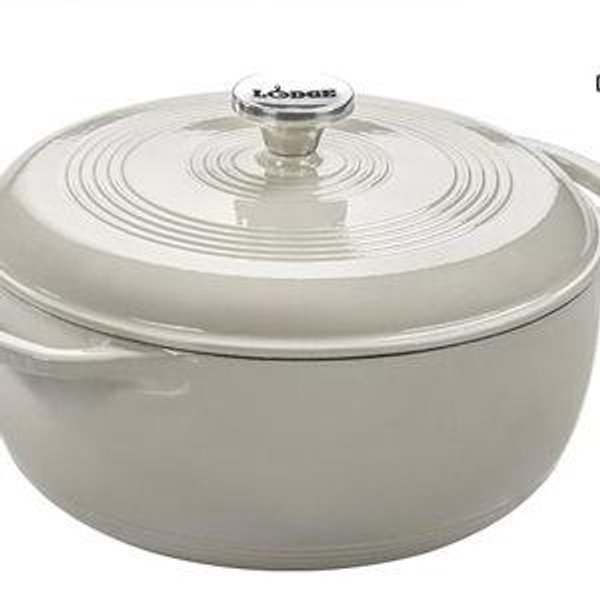 Lodge Essential Enamel Cast Iron Dutch Oven - Perfect for Bread Baking, Braising, Marinating & Slow Cooking - Features Moisture-Sealing Lid & Dual Handles - Kitchen Essentials - 6 Quarts - Oyster White
