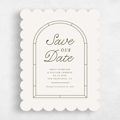 Beige Scalloped Wedding Save the Date - Vianne Portrait
