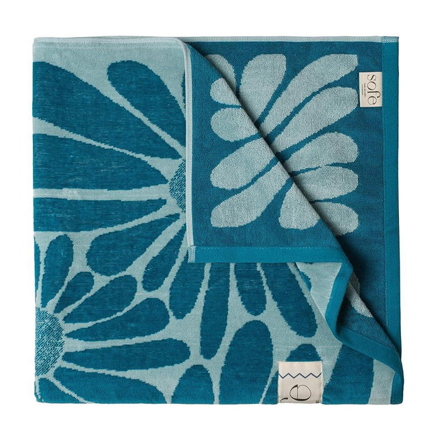 SOFE H&L | Playa Velour Large Beach Towel Pack of 1 (35” x 70”) Sunflowers - Green | Thick, Premium, Fade Resistant, Durable | Luxury Resort Quality Towel, Turkish Beach Towel with Shoulder Strap
