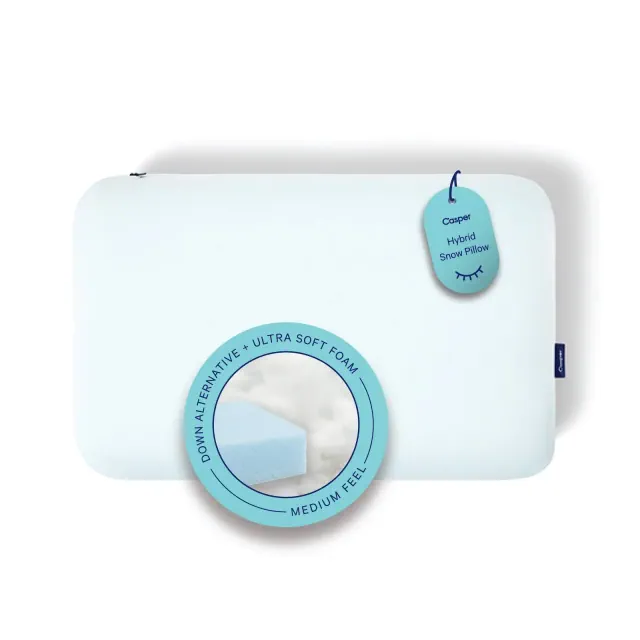 The Casper Hybrid Snow Pillow - King: Universal Sleeper, Medium Fill, Machine Washable Cover, Light Blue, 18"x34"