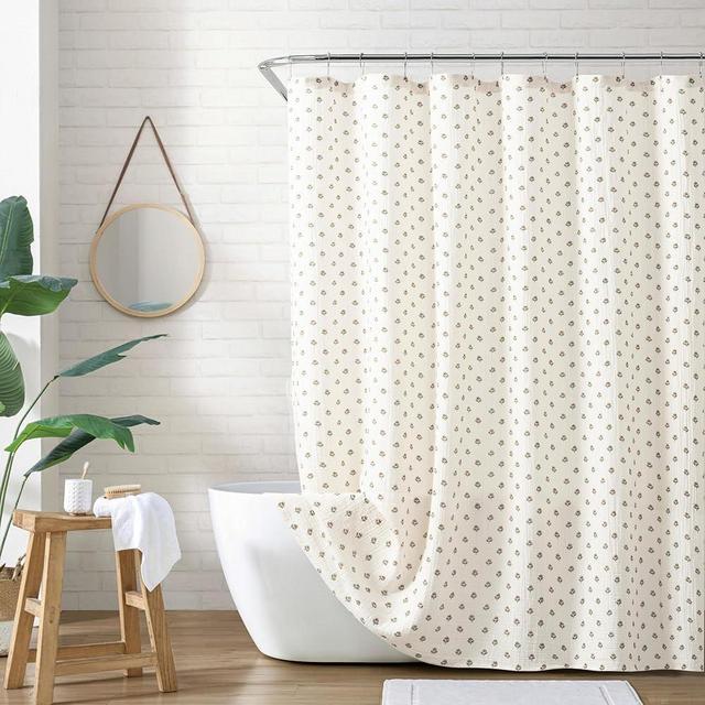 Peri Home 100% Cotton Fabric Shower Curtain for Bathroom, 72 x 72 inches, Multi Block Print Gauze